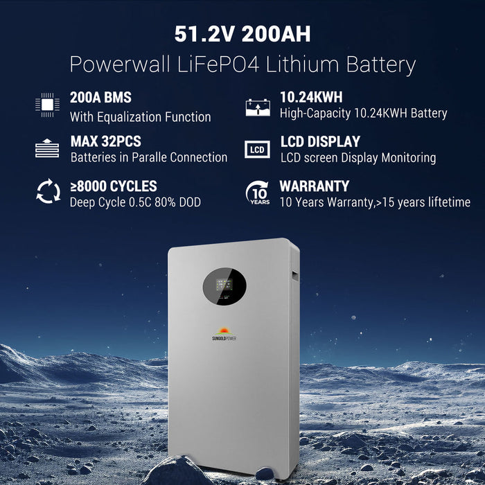 SunGold Power Powerwall X 51.2V 200AH Lithium Battery