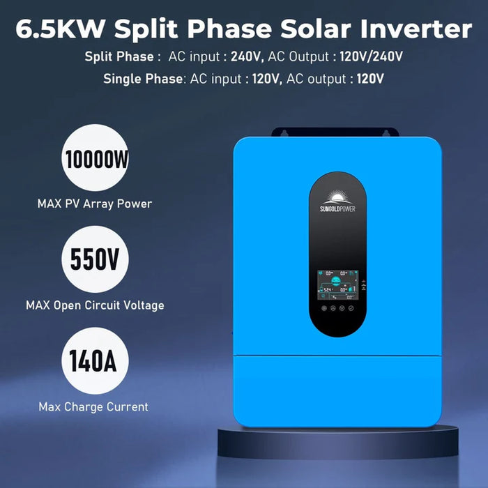 SunGold Power Complete Off Grid Solar Kit 6500W 48V 120V Output 10.24KWH Lithium Battery 2700 Watt Solar Panel