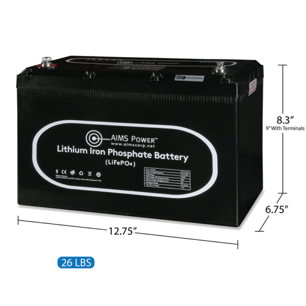 AIMS Power Lithium Battery with Wake Up, Heater & BT Monitoring 12V 104Ah LiFePO4