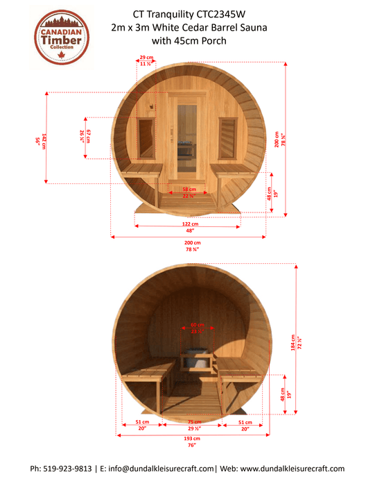 Dundalk Leisurecraft Canadian Timber Tranquility Barrel Sauna | 6 - 8 Persons