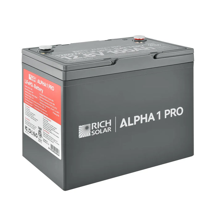 Rich Solar ALPHA 1 PRO | 12V 100Ah LiFePO4 Lithium Iron Phosphate Battery | Internal Heat Technology and Bluetooth | UL1973 Certified