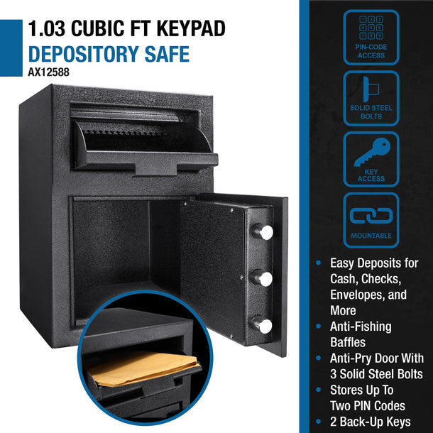 Barska DX Keypad Style One Compartment Depository Safes | Keypad-F Style, Heavy-Walled Steel Construction
