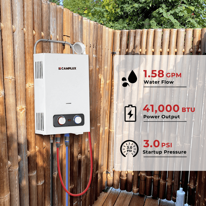 Camplux Portable Water Heater, Camplux 1.58 GPM Tankless Gas Water Heater, Outdoor Camping Water Heater Propane Shower, White