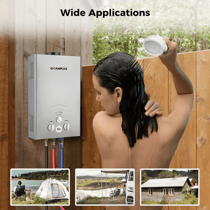 Camplux Portable Propane Tankless Water Heater, Camplux 2.11 GPM On Demand Camping Gas Water Heater, Gray