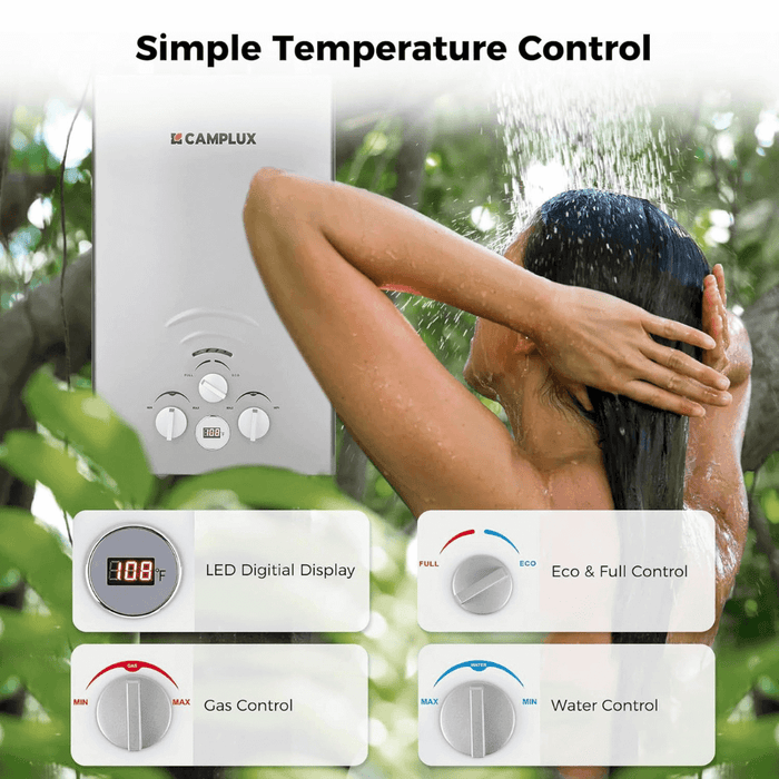 Camplux Portable Propane Tankless Water Heater, Camplux 2.11 GPM On Demand Camping Gas Water Heater, Gray