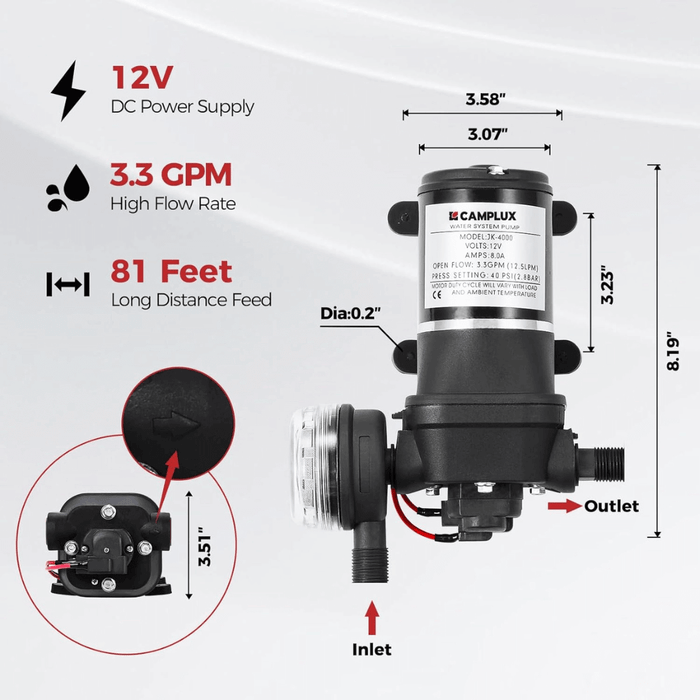 Camplux Propane Portable Tankless Water Heater Outdoor, Camplux 2.64 GPM Instant Hot Camping Showers with 3.3 GPM Water Pump & Pipe Strainer