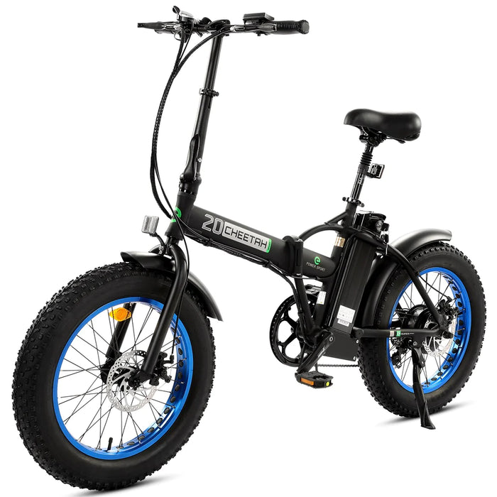 Ecotric 20" Fat Tire Portable and Folding Electric Bike - Matte Black and Blue | UL Certified