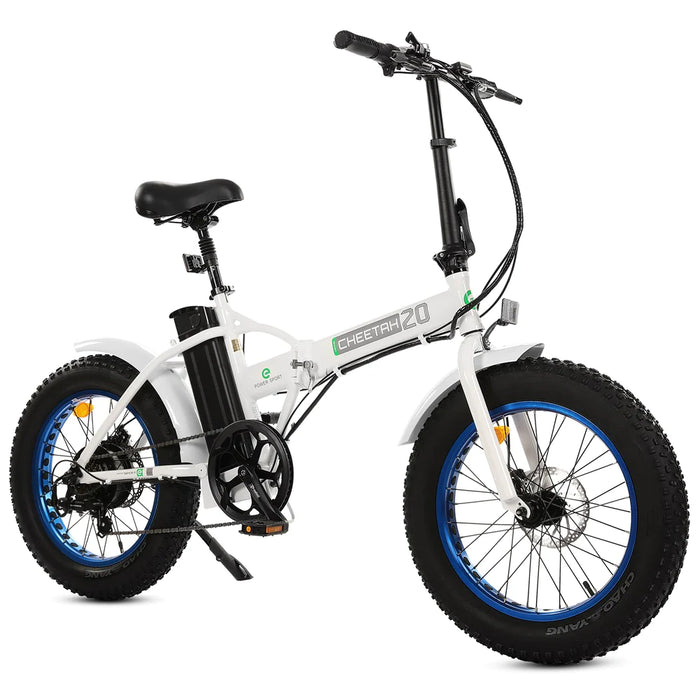 Ecotric 20" Fat Tire Portable and Folding Electric Bike - White and Blue | UL Certified