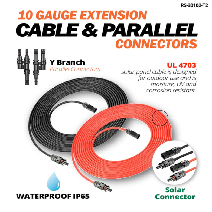 Rich Solar 10 Gauge 30 Feet Solar Extension Cable and Parallel Connectors