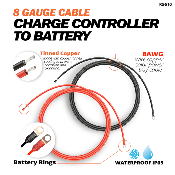 Rich Solar 8 Gauge 10 Feet Cable Connect Charge Controller to Battery