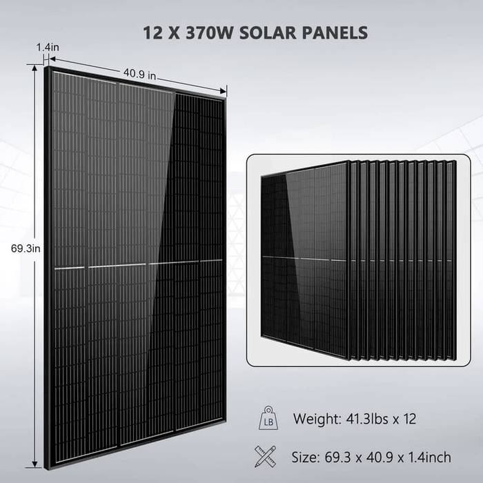 SunGold Power Off-Grid Solar Kit 13000W 48VDC 120VAC/240V 20.48KWH PowerWall Lithium Battery 12 X 370 Watts Solar Panels