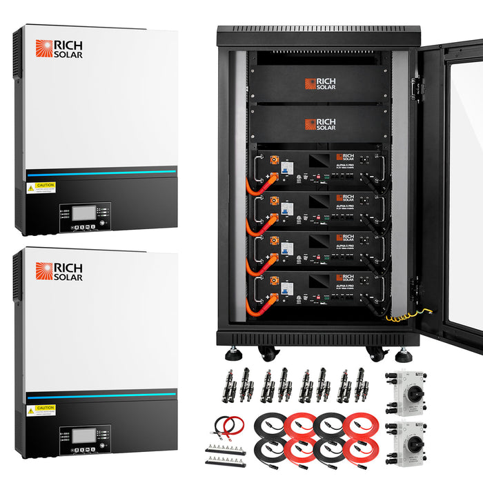 Rich Solar Complete Off-Grid Solar Kit | 13,000W 120/240V Output | 48VDC (19.2kWh Alpha 5 Server Lithium Iron Phosphate Battery) + Solar Panels