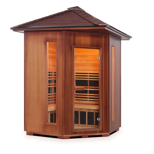 Enlighten InfraNature Duet Diamond 4 Corner Peak Roof Hybrid Infrared/Traditional Outdoor Sauna | 4 Persons