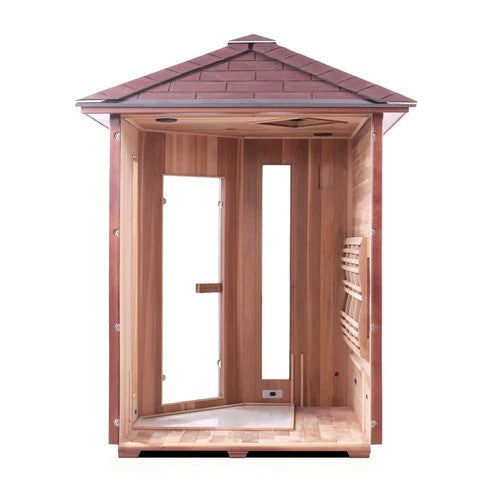 Enlighten InfraNature Original Rustic 4 Corner Peak Roof Full Spectrum Infrared Outdoor Sauna | 4 Persons