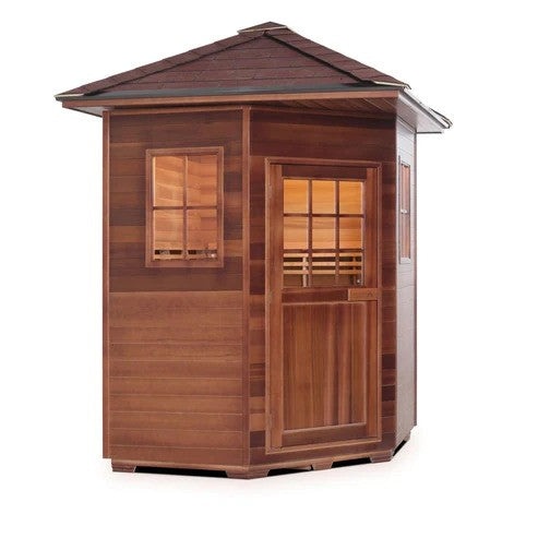 Enlighten SaunaTerra MoonLight 4 Corner Peak Roof Dry Traditional Outdoor Sauna | 4 Persons