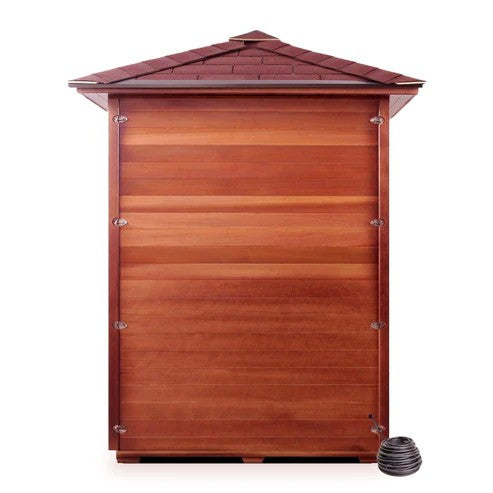 Enlighten SaunaTerra MoonLight 4 Corner Peak Roof Dry Traditional Outdoor Sauna | 4 Persons