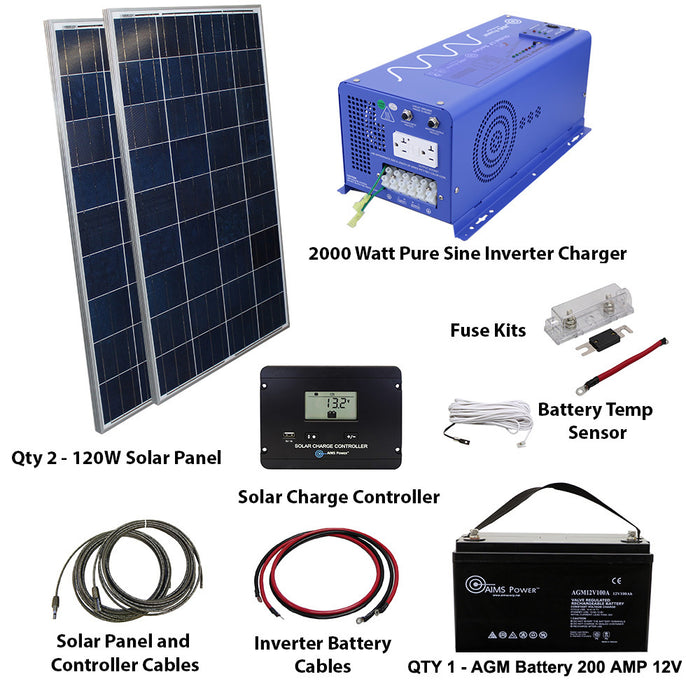 AIMS Power Solar Kit 240 W Solar | 2000 W Pure Sine Inverter | 200 A Battery