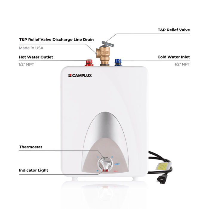 Camplux Electric Mini Tank Point of Use Water Heater 120V - 2.5 Gallon