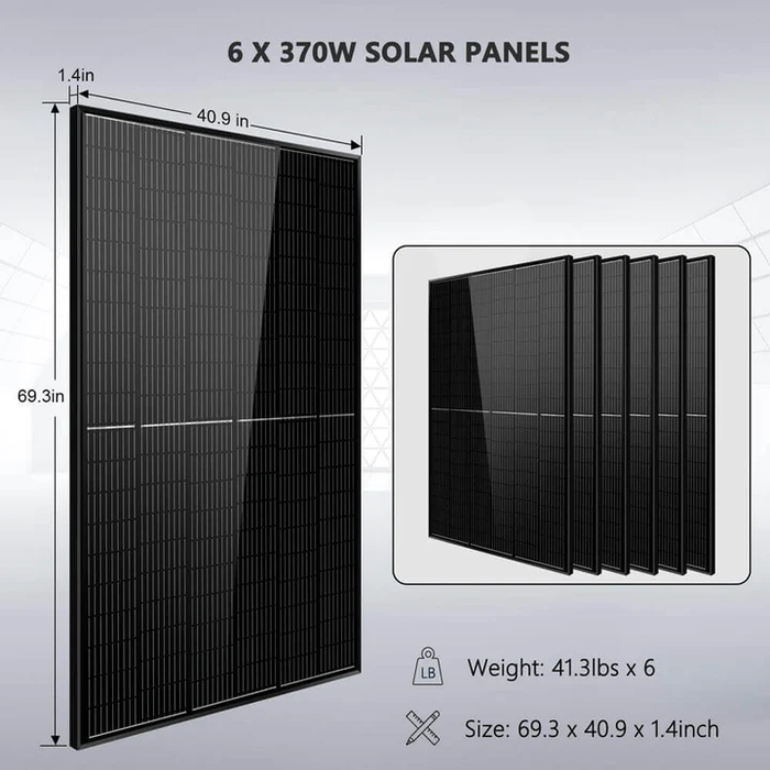 SunGold Power Off Grid Solar Kit 6000W 24VDC 120V/240V LifePO4 10.24KWH Lithium Battery 6 X 370 Watt Solar Panels