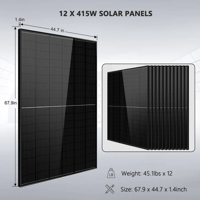 SunGold Power Off Grid Solar Kit 10000W 48VDC 120V/240V LifePO4 20.48KWH Powerwall Lithium Battery 12 X 415 Watts Solar Panels