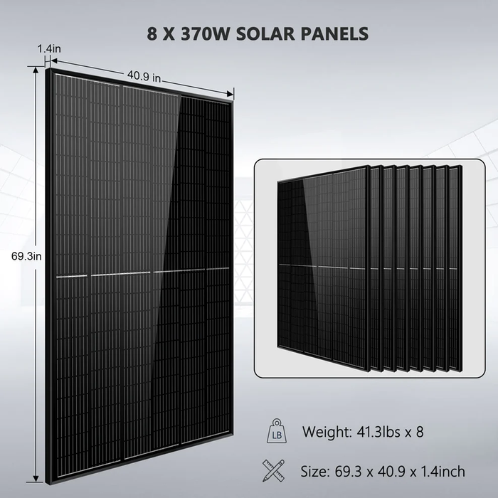 SunGold Power Off Grid Solar Kit 6000W 48VDC 120V/240V LiFePO4 10.48KWH Power Wall Lithium Battery 8 X 370 Watts Solar Panels