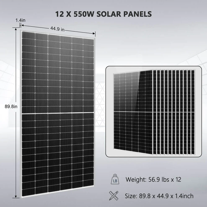 SunGold Power Off Grid Solar Kit 10000W 48VDC 120V/240V 25.6 KWH Lithium Battery 12 X 550 Watts Solar Panels