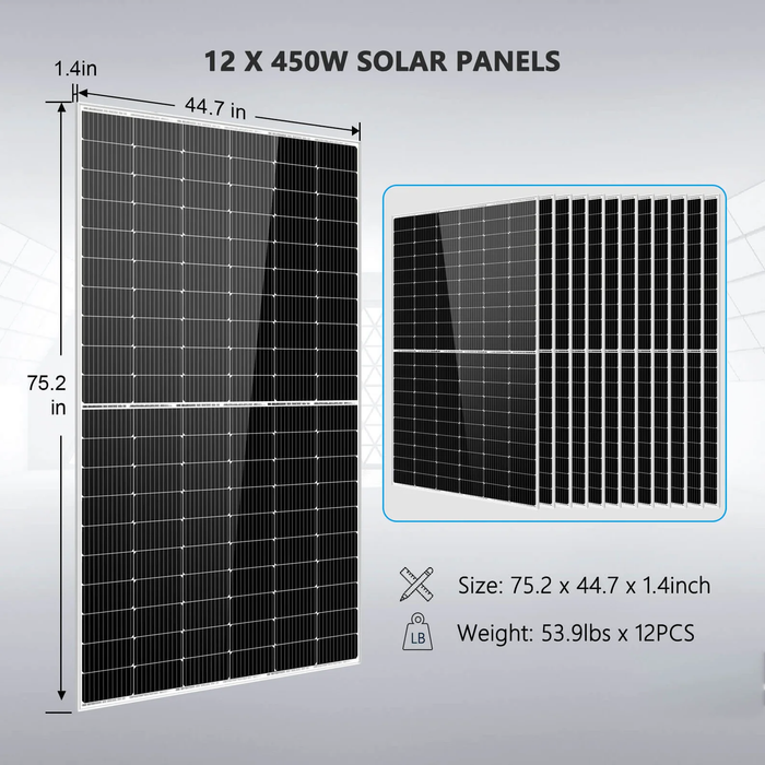 SunGold Power Off Grid Solar Kit 10000W 48VDC 120V/240V LifePO4 20.48KWH Lithium Battery 12 X 450 Watts Solar Panels