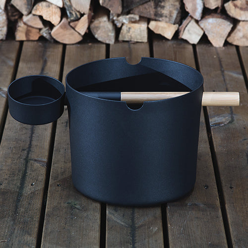 SaunaLife Accessory Package 6 | Aluminum 1-Gallon Sauna Bucket Set with Wood Ladle and Thermometer