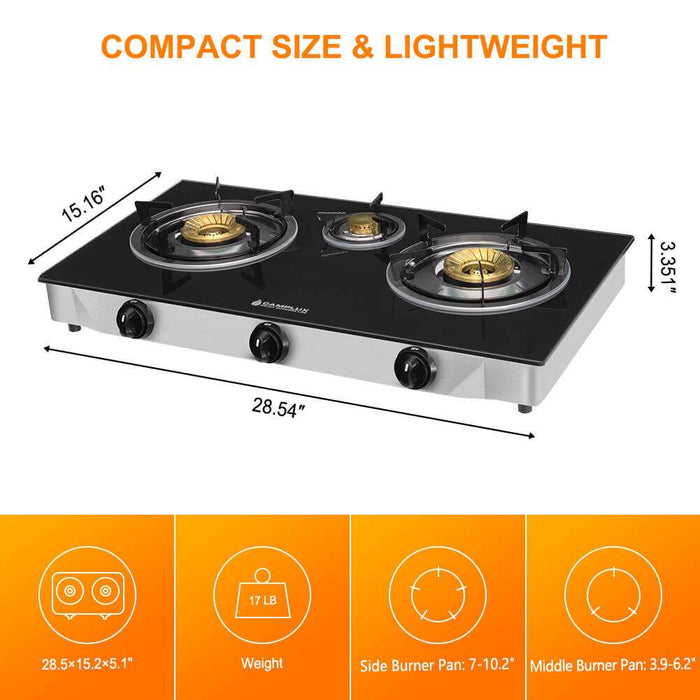 Camplux 21,600BTU 3 Burners Tempered Glass Portable Stoves for Camping