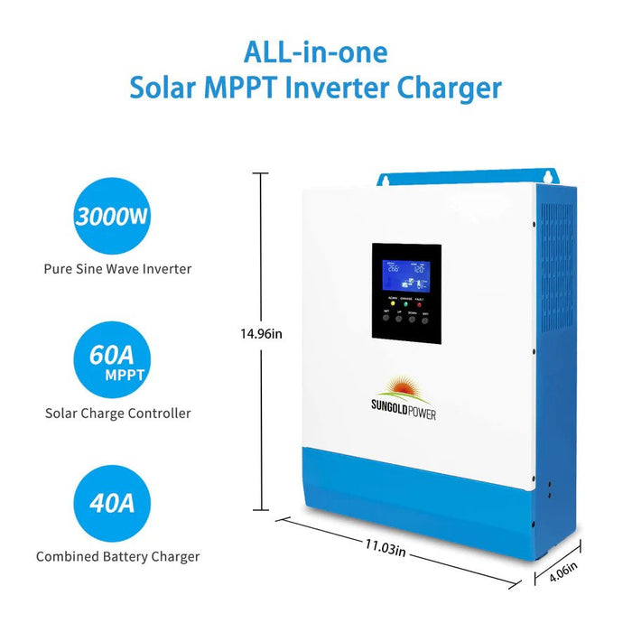 SunGold Power Solar Kit 3000W 24V Inverter 120V Output Lithium Battery 800 Watt Solar Panel