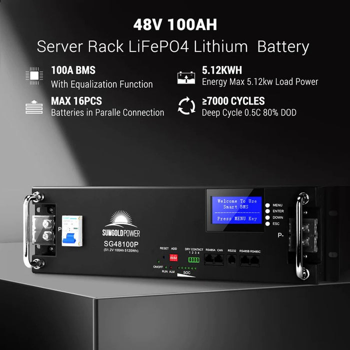 SunGold Power Off-grid Solar Kit 5000W 48VDC 120V LifePo4 10.24KWH Lithium Battery 6 X 415 Watts Solar Panels