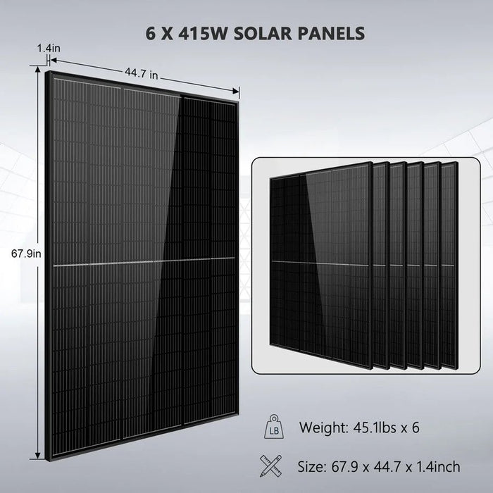 SunGold Power Off-grid Solar Kit 5000W 48VDC 120V LifePo4 10.24KWH Lithium Battery 6 X 415 Watts Solar Panels