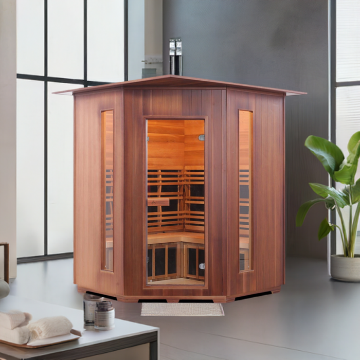 Enlighten InfraNature Original Rustic 4C Full Spectrum Infrared Indoor Sauna | 4 Persons