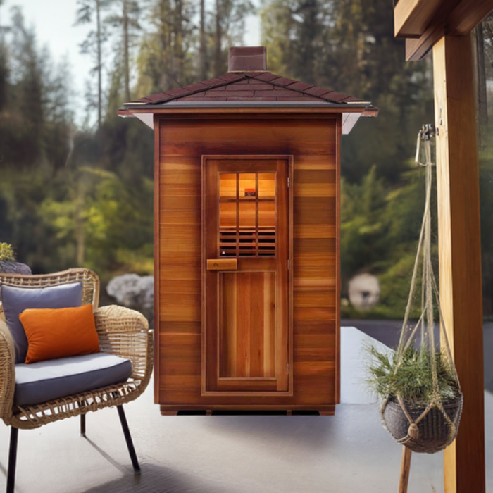 Enlighten InfraNature Duet Sapphire 2 Hybrid Infrared/Traditional Outdoor Sauna | 2 Persons