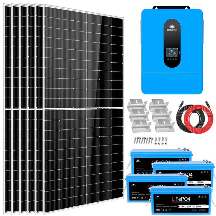 SunGold Power Complete Off Grid Solar Kit 6500W 48V 120V Output 10.24KWH Lithium Battery 2700 Watt Solar Panel