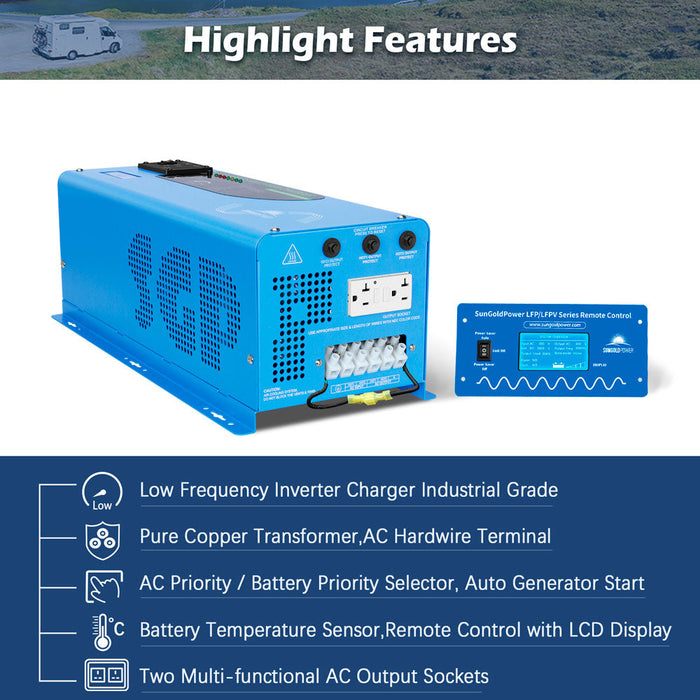 SunGold Power 4000W DC 48V Pure Sine Split Phase Wave Inverter with Charger