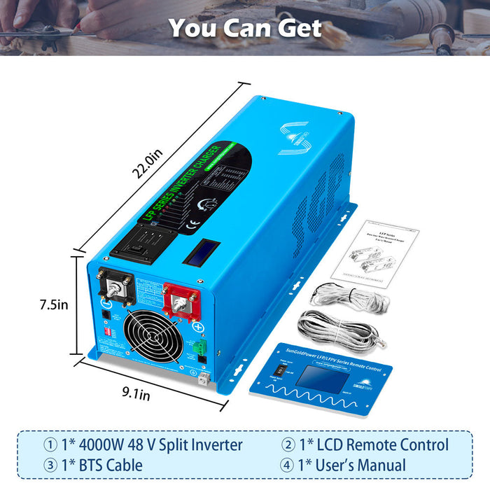 SunGold Power 4000W DC 48V Pure Sine Split Phase Wave Inverter with Charger