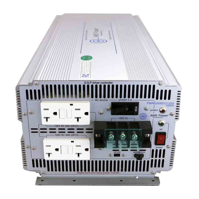 Aims Power 5000 Watt 12V Pure Sine Power Inverter - Industrial Grade Front View